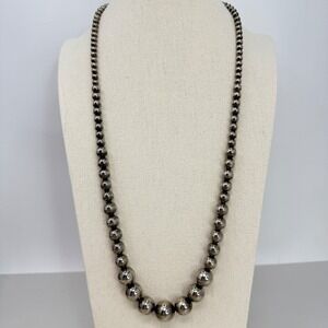 Vintage Graduated Metal Bead Necklace Marked Korea Chunky Long